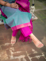 Sky Blue Kurta Set with Pink Dupatta for Women Elegant Festive Ethnic Wear