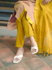 TheHandStitch Peach & Mustard Designer Kurti Set with Solid Dupatta Elegant Ethnic Wear for Women