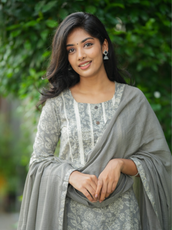 Silver Mist Embroidered Kurta Set for Women Elegant Grey Ethnic Wear