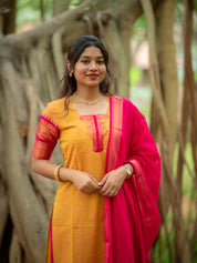 Mustard Yellow Kurta Set with Pink Dupatta for Women Festive Traditional Ethnic Wear