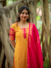 Mustard Yellow Kurta Set with Pink Dupatta for Women Festive Traditional Ethnic Wear