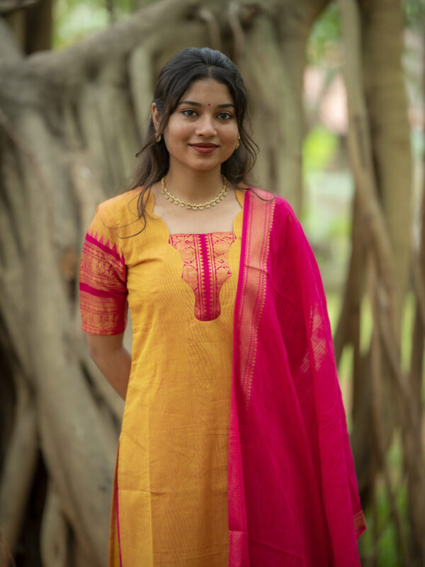 Mustard Yellow Kurta Set with Pink Dupatta for Women Festive Traditional Ethnic Wear