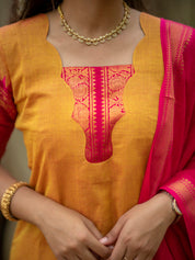 Mustard Yellow Kurta Set with Pink Dupatta for Women Festive Traditional Ethnic Wear