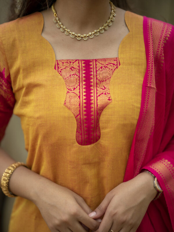 Mustard Yellow Kurta Set with Pink Dupatta for Women Festive Traditional Ethnic Wear