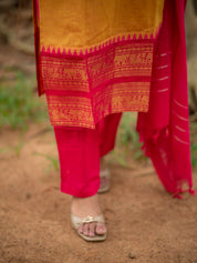 Mustard Yellow Kurta Set with Pink Dupatta for Women Festive Traditional Ethnic Wear