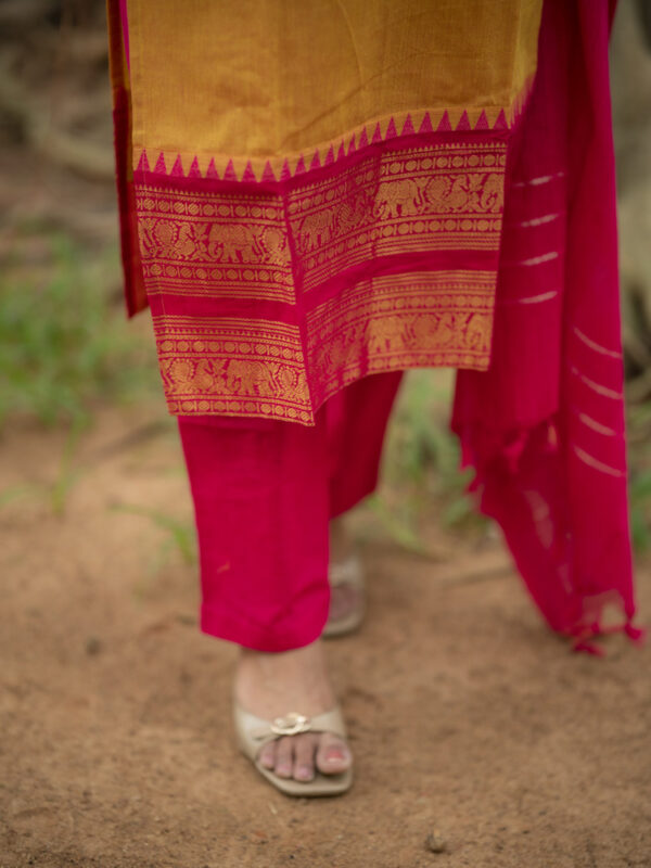 Mustard Yellow Kurta Set with Pink Dupatta for Women Festive Traditional Ethnic Wear
