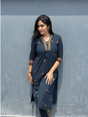 Midnight Ember Embroidered Kurta for Women Elegant Navy Ethnic Wear
