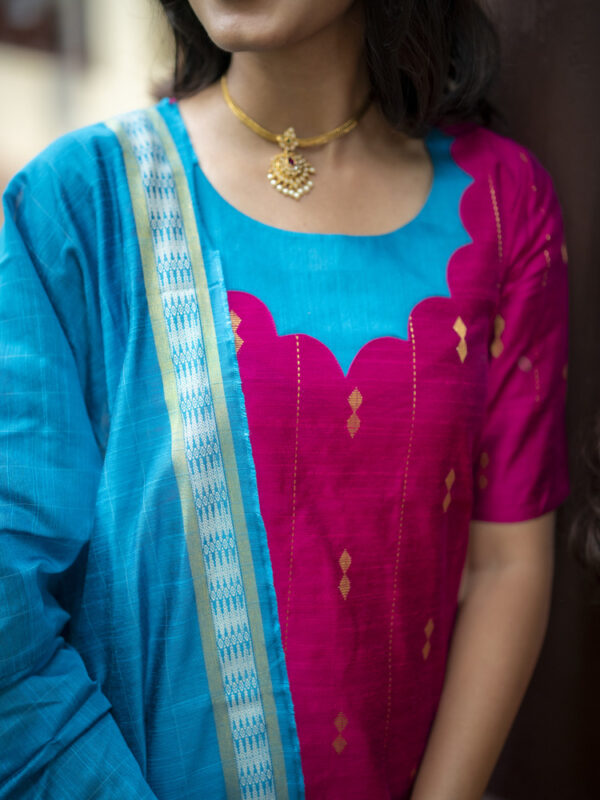 Pink Kurta Set with Sky Blue Dupatta for Women Traditional Festive Ethnic Wear