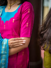 Pink Kurta Set with Sky Blue Dupatta for Women Traditional Festive Ethnic Wear