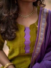 Olive Green Kurta Set with Lavender Dupatta for Women Elegant Festive Ethnic Wear
