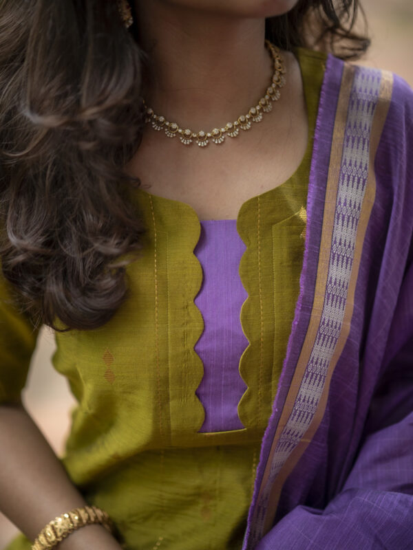Olive Green Kurta Set with Lavender Dupatta for Women Elegant Festive Ethnic Wear