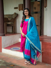 Pink Kurta Set with Sky Blue Dupatta for Women Traditional Festive Ethnic Wear