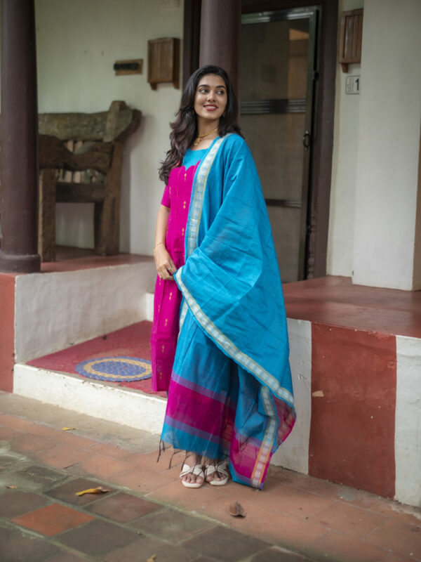 Pink Kurta Set with Sky Blue Dupatta for Women Traditional Festive Ethnic Wear