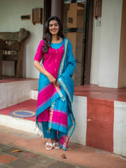 Pink Kurta Set with Sky Blue Dupatta for Women Traditional Festive Ethnic Wear