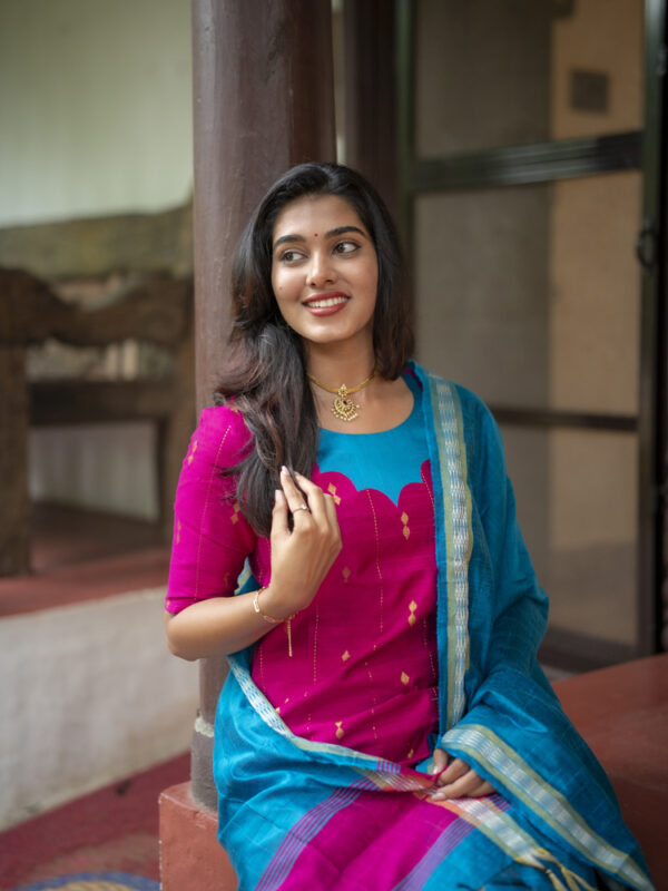 Pink Kurta Set with Sky Blue Dupatta for Women Traditional Festive Ethnic Wear