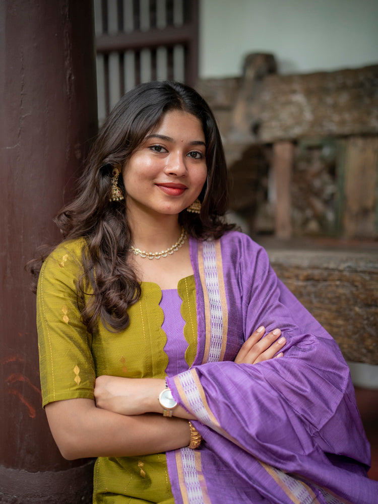 Olive Green Kurta Set with Lavender Dupatta for Women Elegant Festive Ethnic Wear