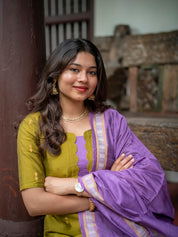 Olive Green Kurta Set with Lavender Dupatta for Women Elegant Festive Ethnic Wear