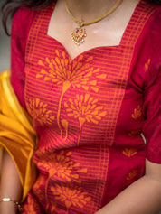 Maroon Kurta Set with Mustard Dupatta for Women Traditional Festive Ethnic Wear