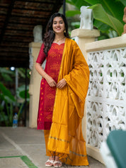 Maroon Kurta Set with Mustard Dupatta for Women Traditional Festive Ethnic Wear