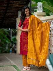 Maroon Kurta Set with Mustard Dupatta for Women Traditional Festive Ethnic Wear