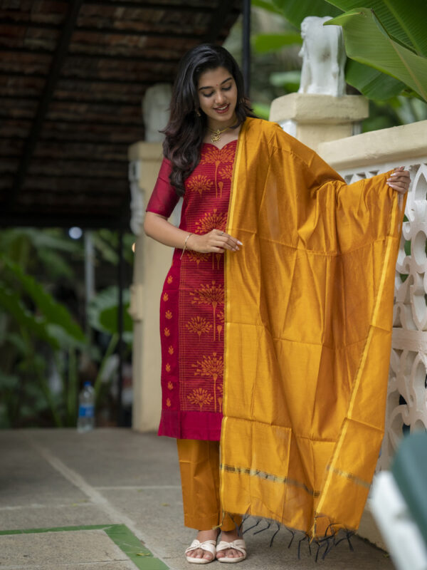 Maroon Kurta Set with Mustard Dupatta for Women Traditional Festive Ethnic Wear