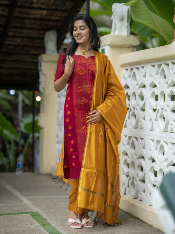 Maroon Kurta Set with Mustard Dupatta for Women Traditional Festive Ethnic Wear