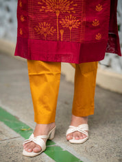 Maroon Kurta Set with Mustard Dupatta for Women Traditional Festive Ethnic Wear