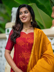 Maroon Kurta Set with Mustard Dupatta for Women Traditional Festive Ethnic Wear