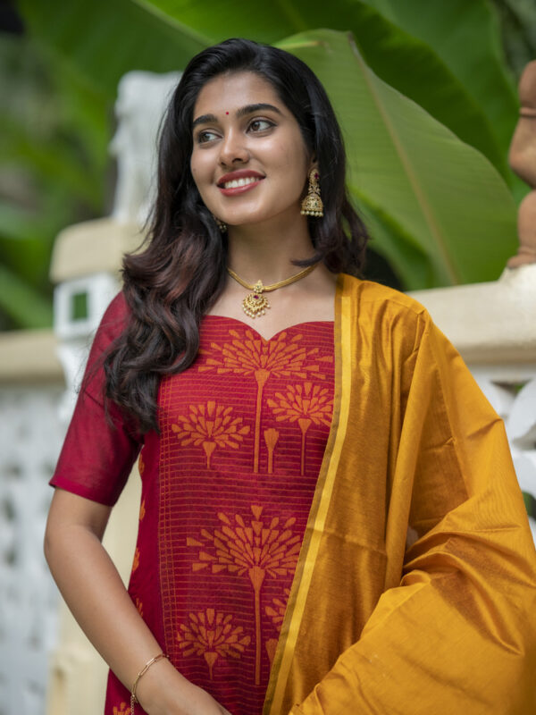 Maroon Kurta Set with Mustard Dupatta for Women Traditional Festive Ethnic Wear