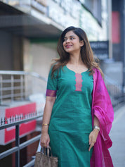 Teal Green Kurta Set with Pink Dupatta for Women Festive Ethnic Wear