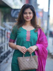 Teal Green Kurta Set with Pink Dupatta for Women Festive Ethnic Wear