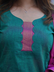Teal Green Kurta Set with Pink Dupatta for Women Festive Ethnic Wear