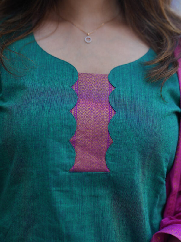 Teal Green Kurta Set with Pink Dupatta for Women Festive Ethnic Wear