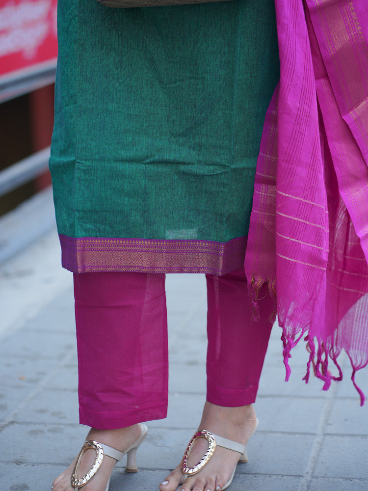 Teal Green Kurta Set with Pink Dupatta for Women Festive Ethnic Wear