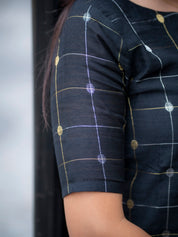 Charcoal Black Checked Kurta Set with Printed Dupatta for Women Elegant Ethnic Wear