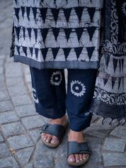 Indigo Batik Kurta Set with Black Dupatta for Women Handcrafted Ethnic Wear