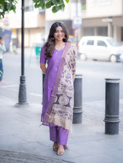 Royal Purple Kurta Set with Artistic Printed Dupatta for Women Elegant Ethnic Wear