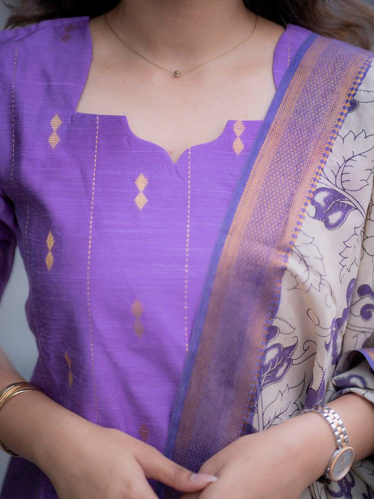 Royal Purple Kurta Set with Artistic Printed Dupatta for Women Elegant Ethnic Wear