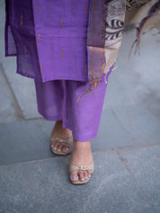 Royal Purple Kurta Set with Artistic Printed Dupatta for Women Elegant Ethnic Wear