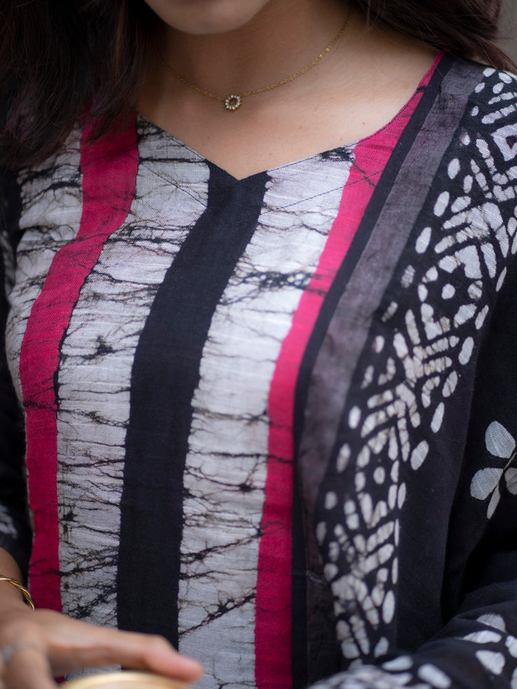Black Printed Kurta Set with Artisan Dupatta for Women Modern Ethnic Wear