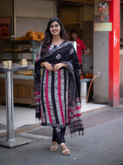 Black Printed Kurta Set with Artisan Dupatta for Women Modern Ethnic Wear