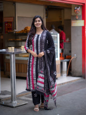 Black Printed Kurta Set with Artisan Dupatta for Women Modern Ethnic Wear