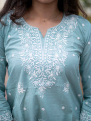 Powder Blue Embroidered Short Kurti for Women Elegant Casual Ethnic Wear