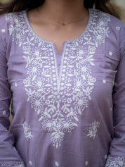 Lavender Chikankari Short Kurti for Women Elegant Embroidered Casual Wear