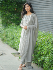 Silver Mist Embroidered Kurta Set for Women Elegant Grey Ethnic Wear