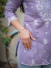 Lavender Chikankari Short Kurti for Women Elegant Embroidered Casual Wear