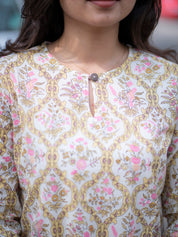 Ivory Floral Printed Short Kurti for Women Stylish Casual Ethnic Top
