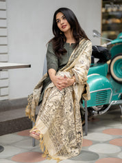 Olive Green Kurta Set with Cream Printed Dupatta for Women Elegant Ethnic Wear