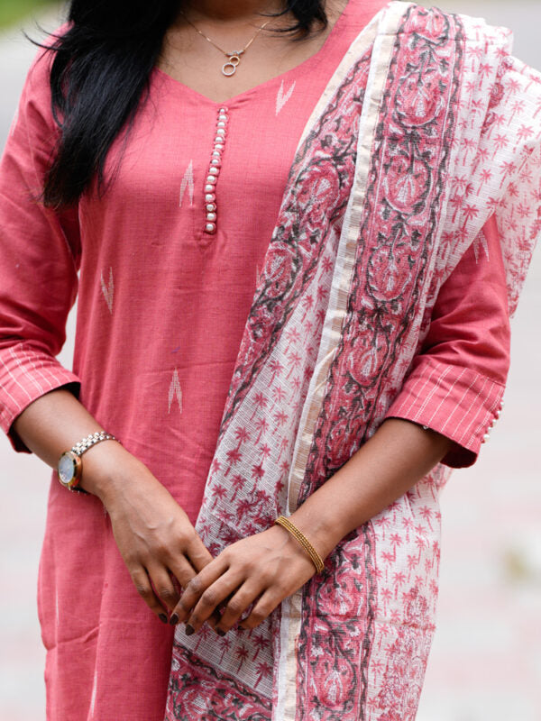Pink Cotton Kurta Set with Floral Printed Dupatta for Women Elegant Everyday Ethnic Wear
