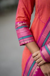 Peach Pink Ethnic Kurta Pant Dupatta Set for Women Festive Traditional Suit